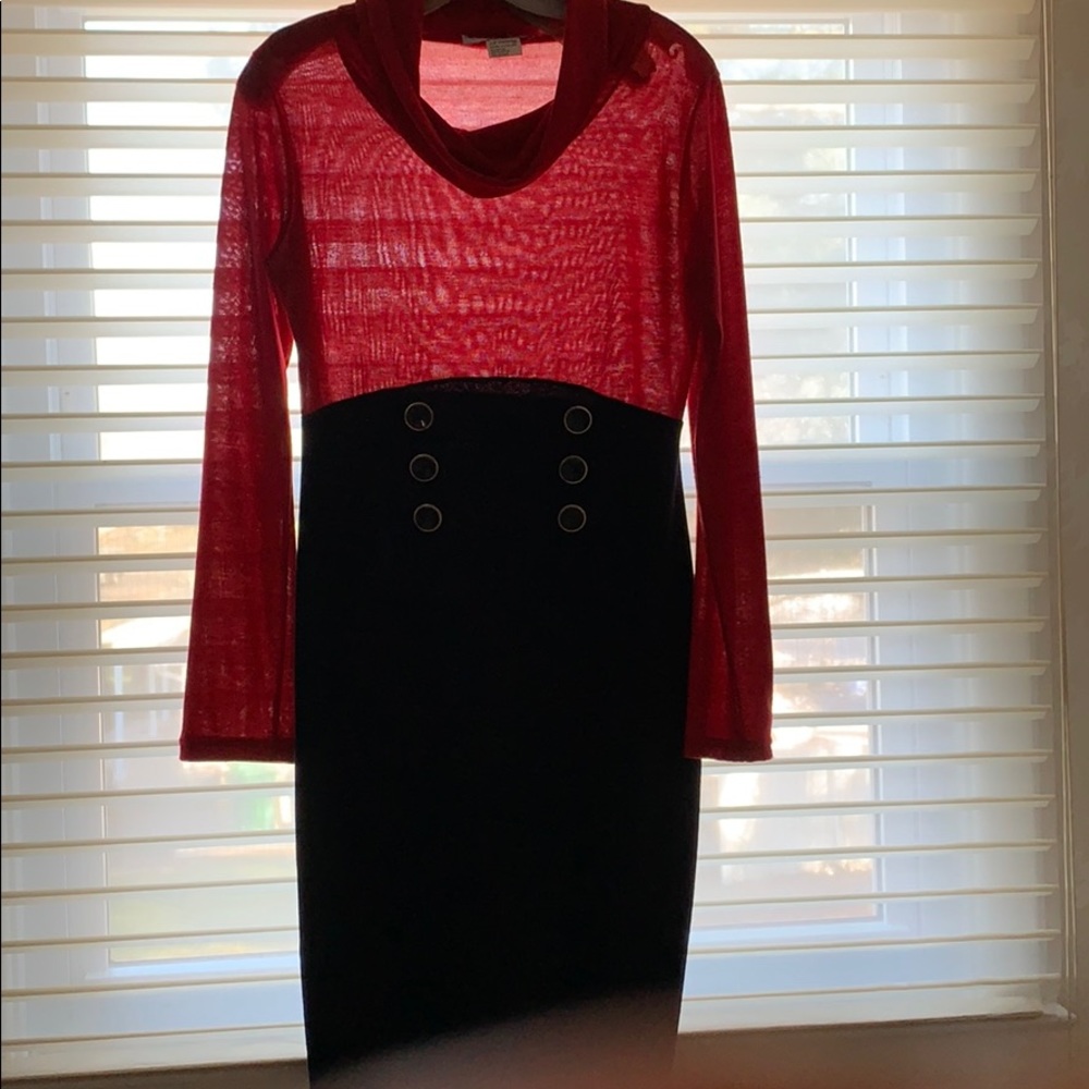 Elegant dress black with red, size M, length 39